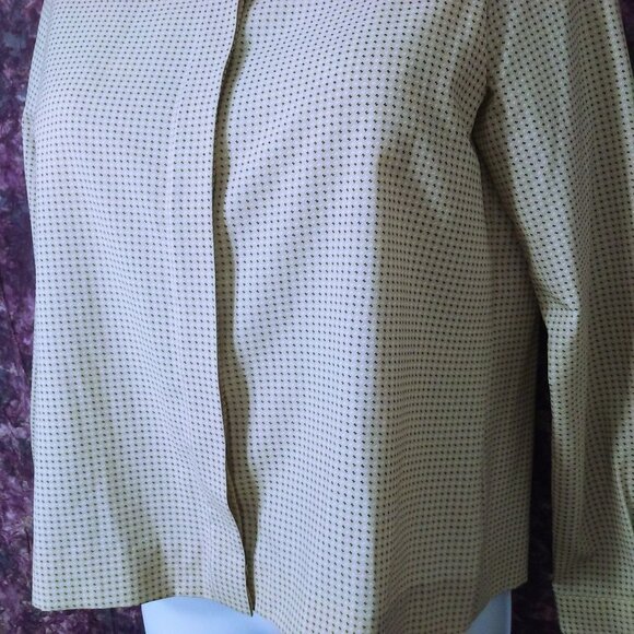 Vintage Quality Handmade Silk Blouse Lady(M-10) Hidden ButtonsUp Snaps Dots Tan - Picture 2 of 11